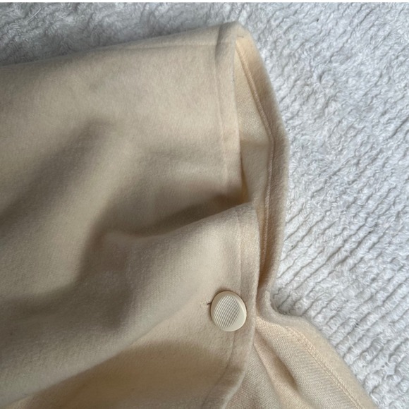 Vintage Alex Hayes Cream Wool Blend Hooded Cape Faux Fur Trim Button Closure M - Picture 6 of 6